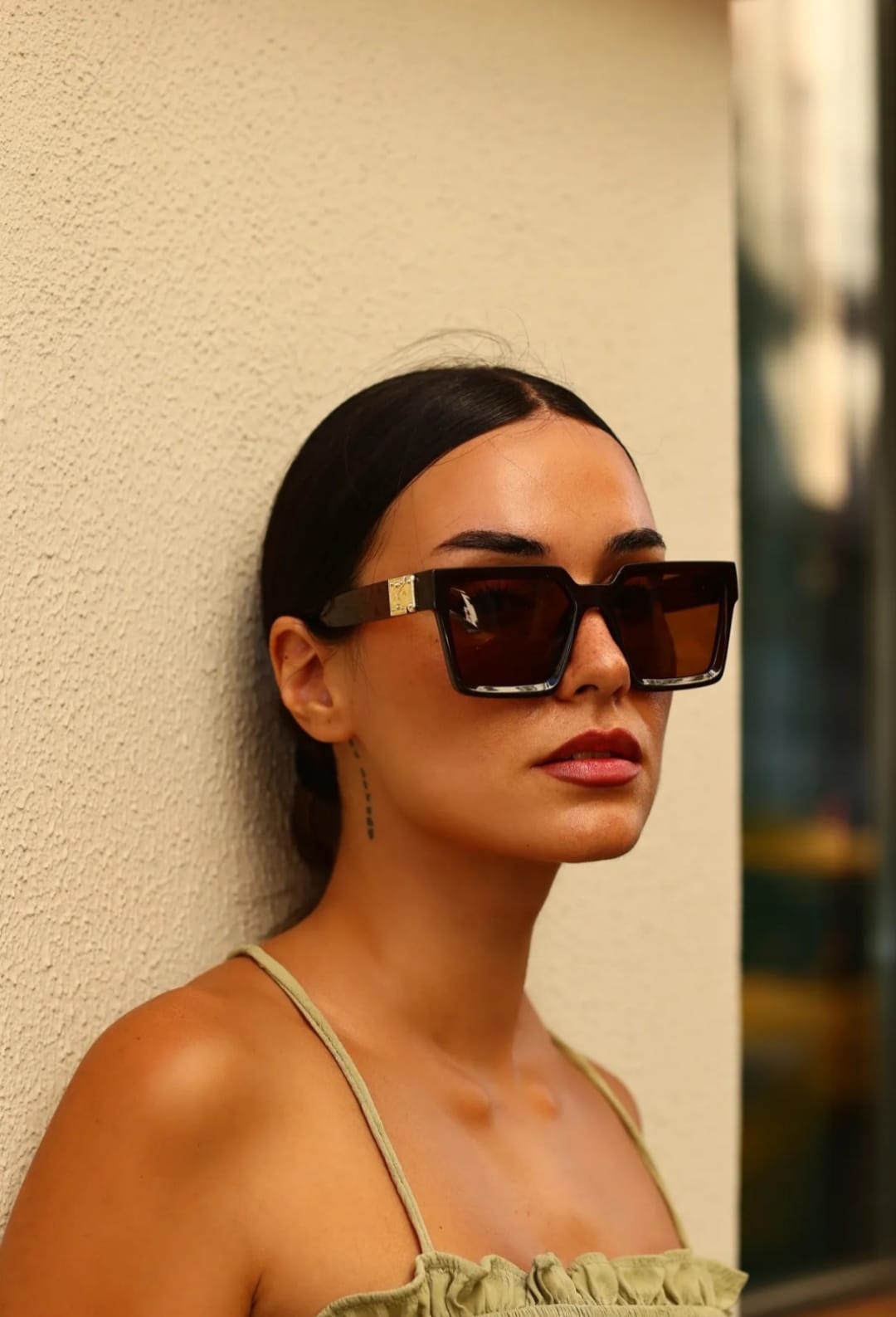 wilary Kadın Vintage Kalın Çerçeveli Kare Güneş Gözlüğü – Kahverengi