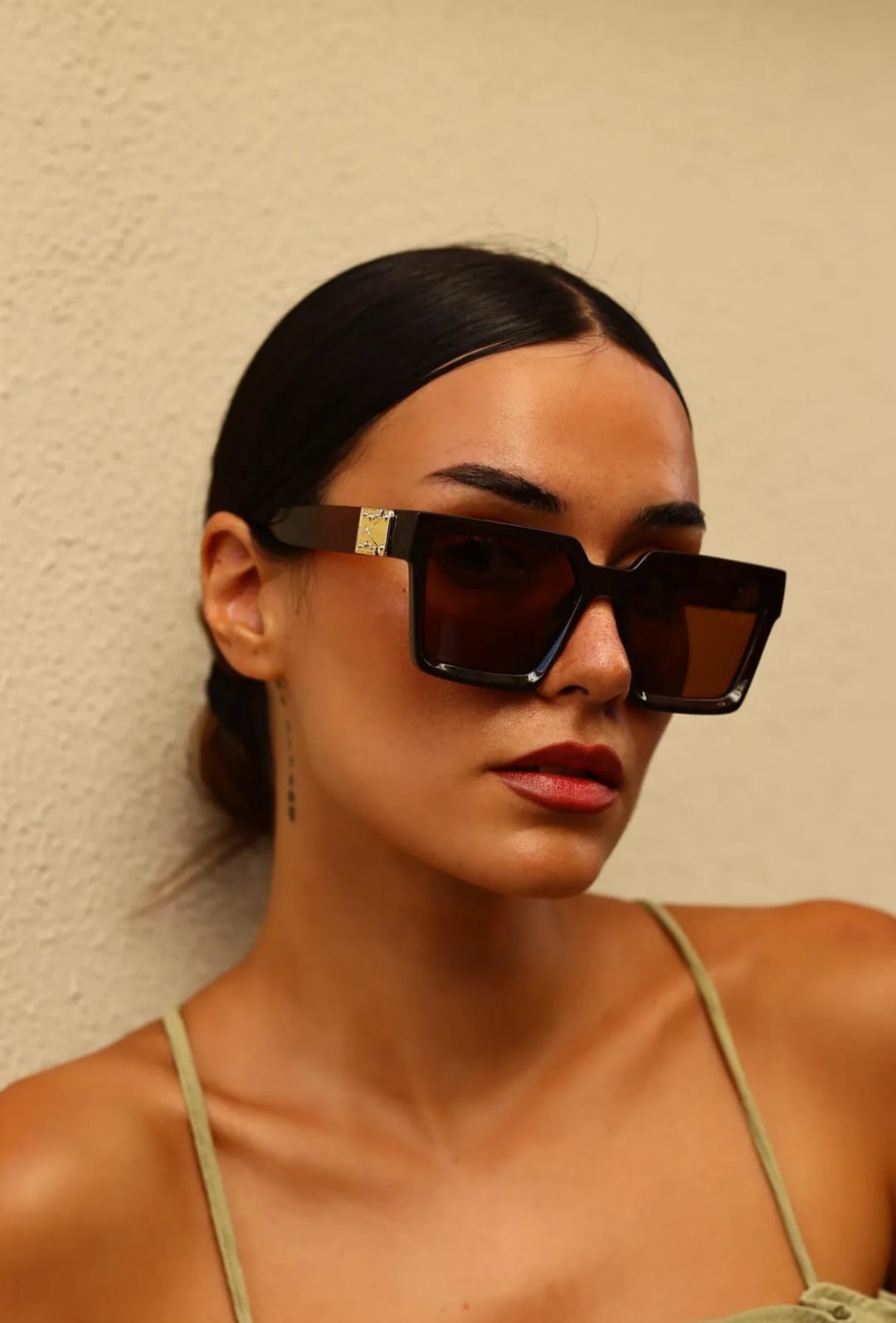 wilary Kadın Vintage Kalın Çerçeveli Kare Güneş Gözlüğü – Kahverengi