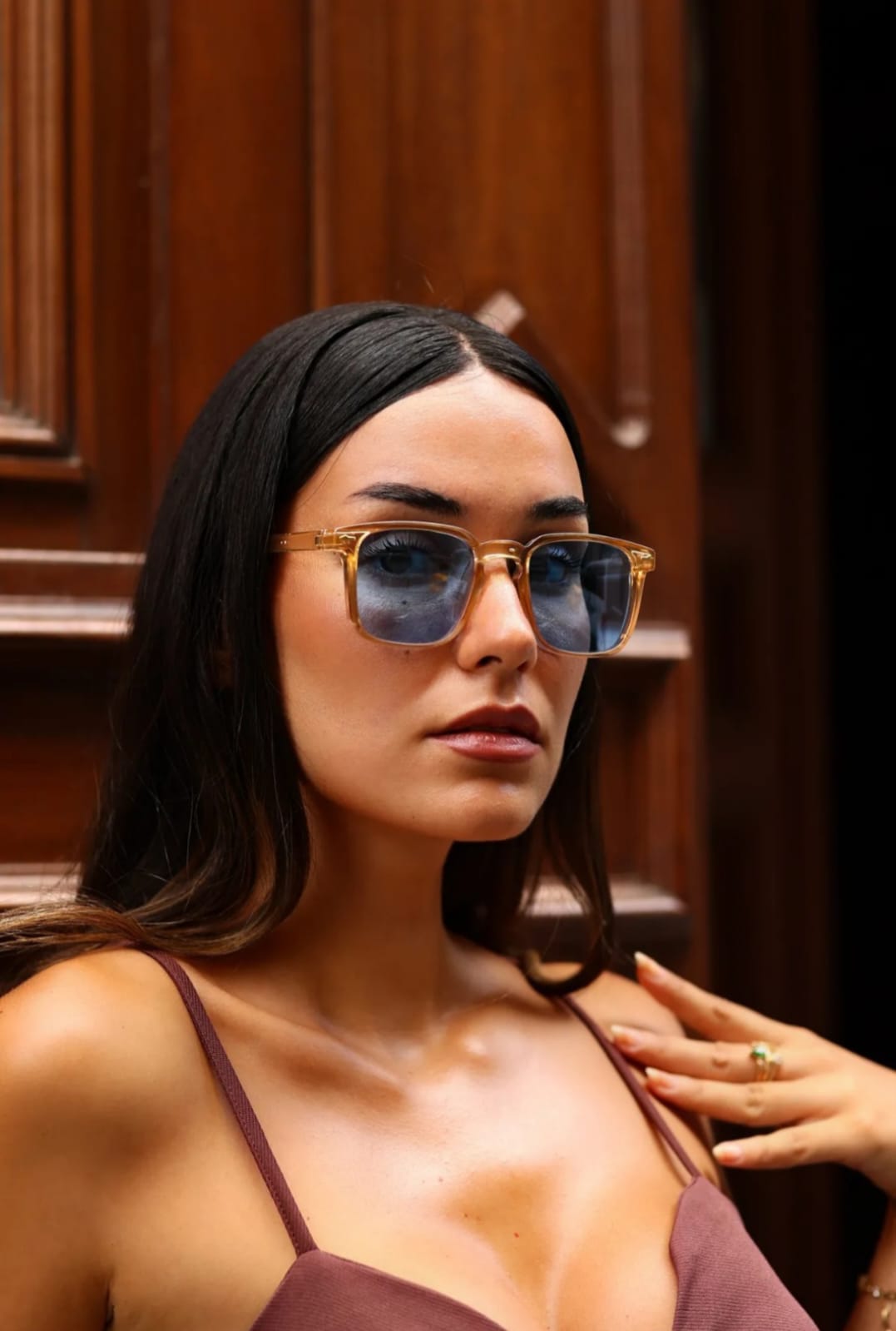 wilary Kadın Saydam Karamel Çerçeveli Mavi Lens Güneş Gözlüğü – Retro Stil